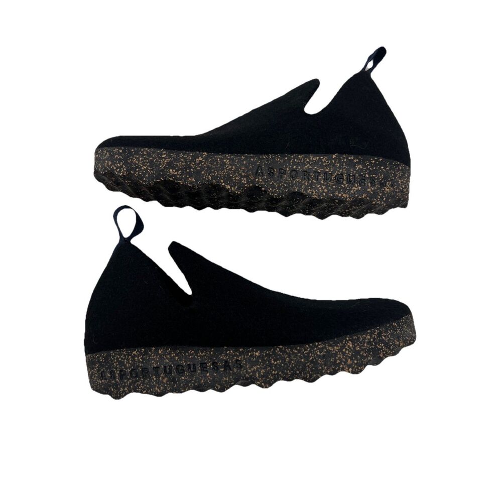 Asportuguesas Wool Felt Cork Soal Women's CITY Black Slip-On Shoe 37 6.5